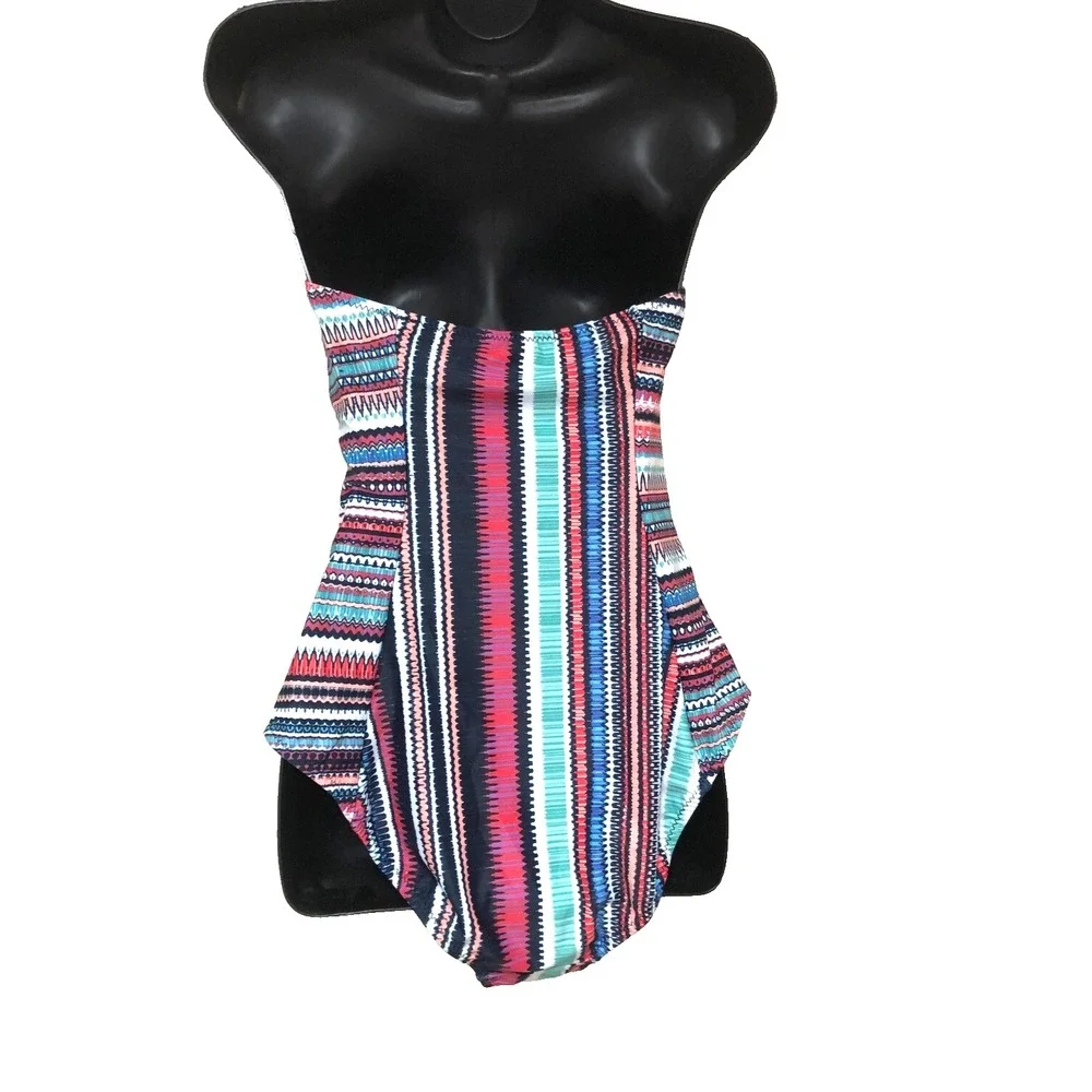 NWT Jessica Simpson Cutout Swimsuit Women M 1 PC Southwestern Feather Charm $102